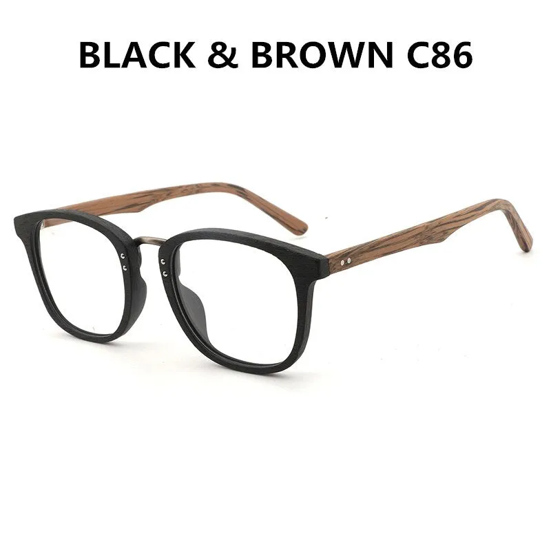 Hdcrafter Unisex Full Rim Round Square Wood Metal Frame Eyeglasses Hb029