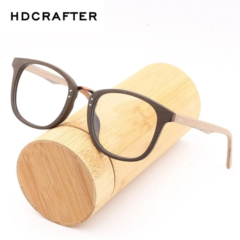 Hdcrafter Unisex Full Rim Round Square Wood Metal Frame Eyeglasses Hb029