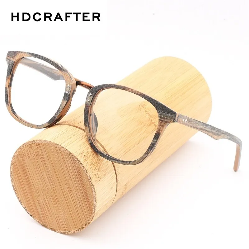 Hdcrafter Unisex Full Rim Round Square Wood Metal Frame Eyeglasses Hb029