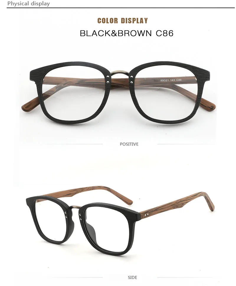 Hdcrafter Unisex Full Rim Round Square Wood Metal Frame Eyeglasses Hb029