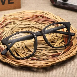 Hdcrafter Unisex Full Rim Round Square Wood Metal Frame Eyeglasses Hb029