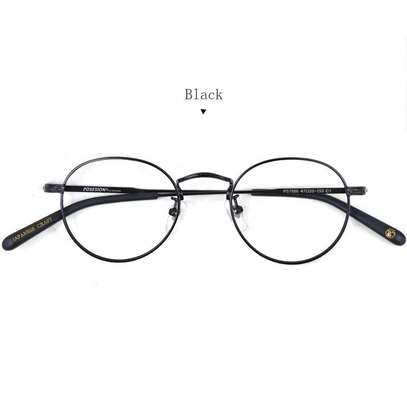 Hdcrafter Unisex Full Rim Round Titanium Frame Eyeglasses Ps7880