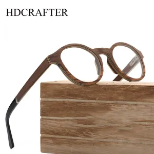 Hdcrafter Unisex Full Rim Round Wood Eyeglasses 5329