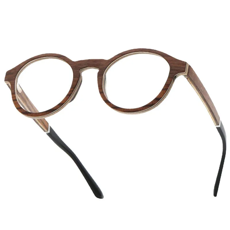 Hdcrafter Unisex Full Rim Round Wood Eyeglasses 5329