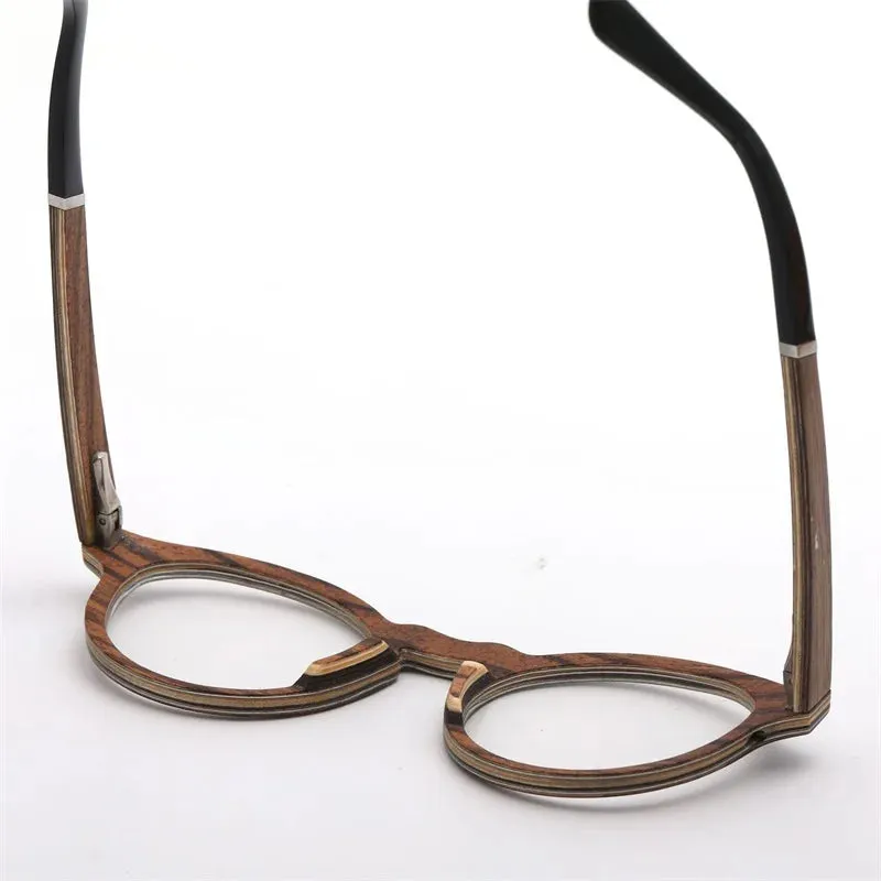 Hdcrafter Unisex Full Rim Round Wood Eyeglasses 5329