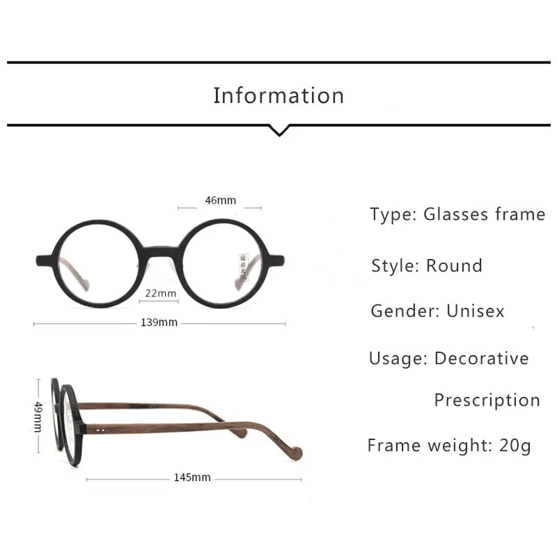 Hdcrafter Unisex Full Rim Round Wood Eyeglasses Ft21711109