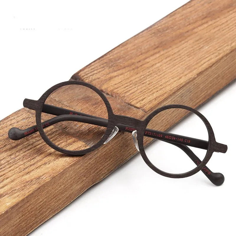 Hdcrafter Unisex Full Rim Round Wood Eyeglasses Ft21711109