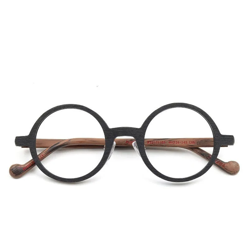 Hdcrafter Unisex Full Rim Round Wood Eyeglasses Ft21711109