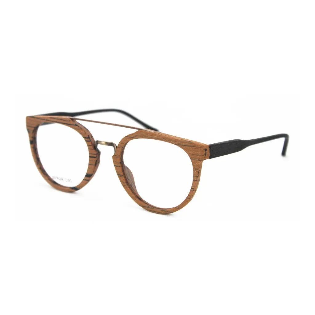 Hdcrafter Unisex Full Rim Round Wood Metal Acetate Double Bridge Frame Eyeglasses Spr09