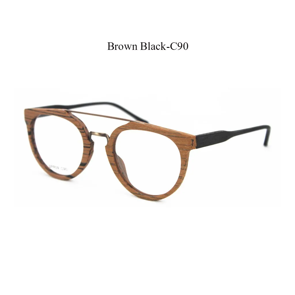 Hdcrafter Unisex Full Rim Round Wood Metal Acetate Double Bridge Frame Eyeglasses Spr09