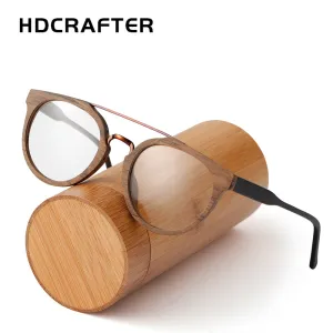 Hdcrafter Unisex Full Rim Round Wood Metal Acetate Double Bridge Frame Eyeglasses Spr09