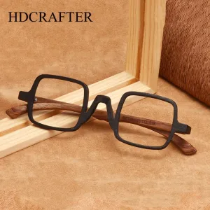 Hdcrafter Unisex Full Rim Small Square Wood Eyeglasses 5600