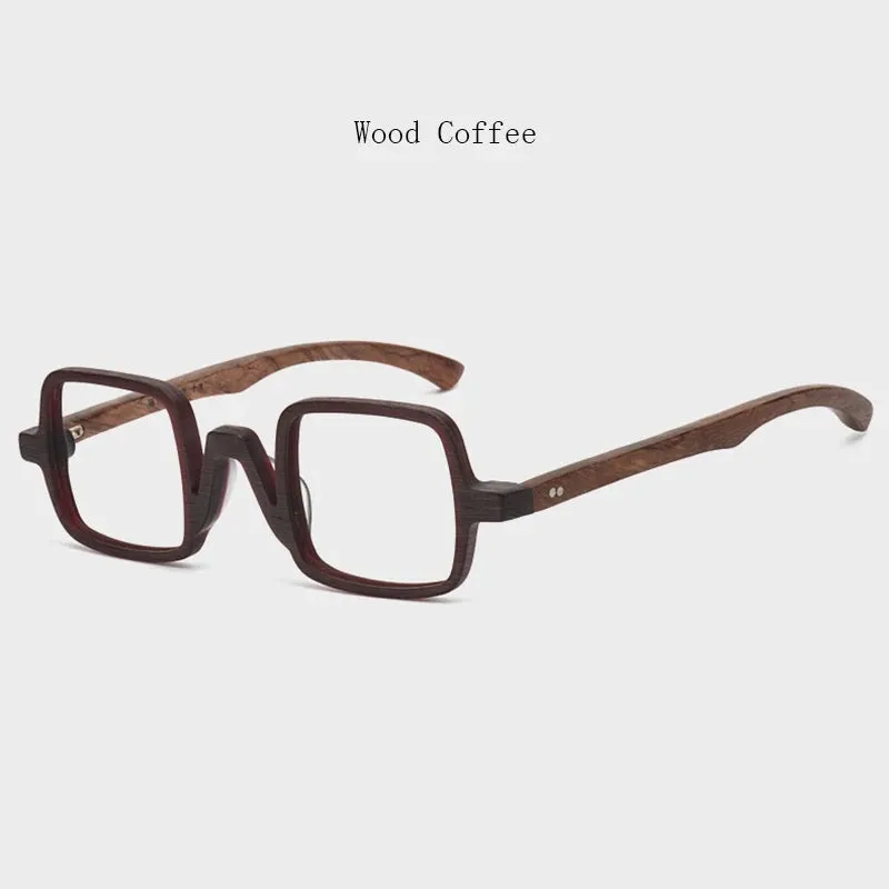 Hdcrafter Unisex Full Rim Small Square Wood Eyeglasses 5600