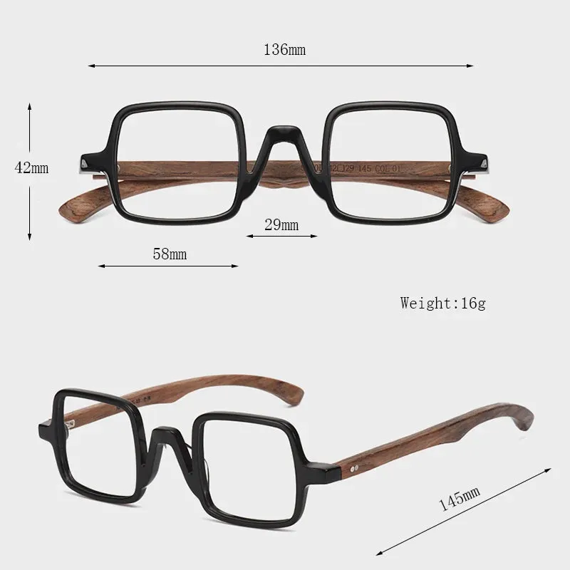 Hdcrafter Unisex Full Rim Small Square Wood Eyeglasses 5600