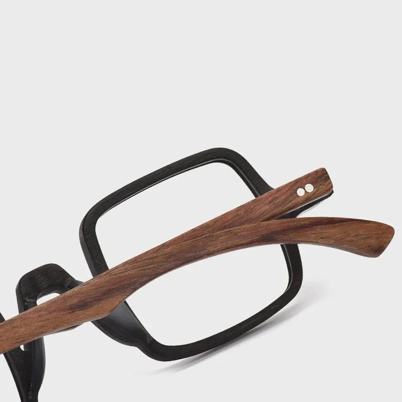 Hdcrafter Unisex Full Rim Small Square Wood Eyeglasses 5600