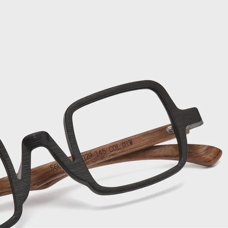 Hdcrafter Unisex Full Rim Small Square Wood Eyeglasses 5600