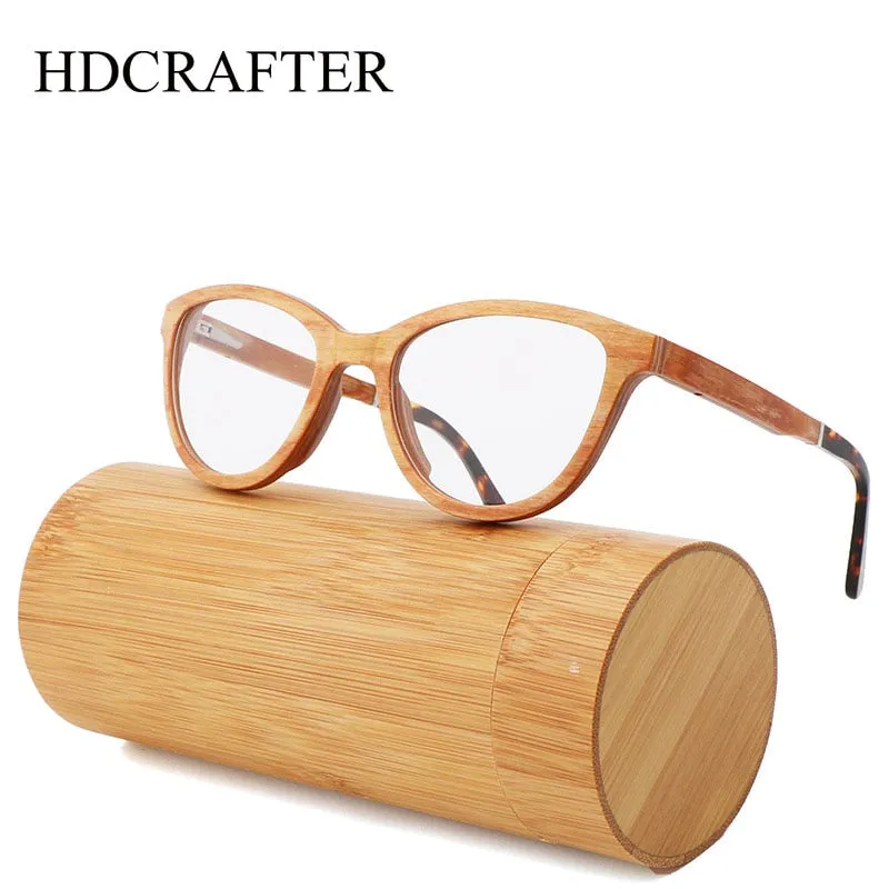 Hdcrafter Unisex Full Rim Square Cat Eye Wood Eyeglasses 56362