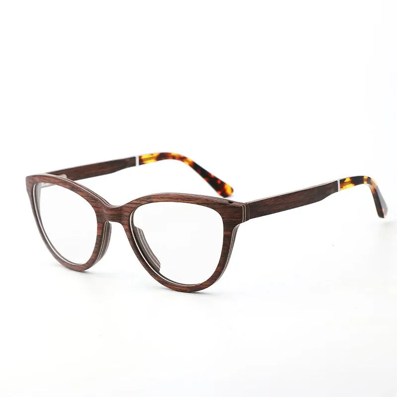 Hdcrafter Unisex Full Rim Square Cat Eye Wood Eyeglasses 56362