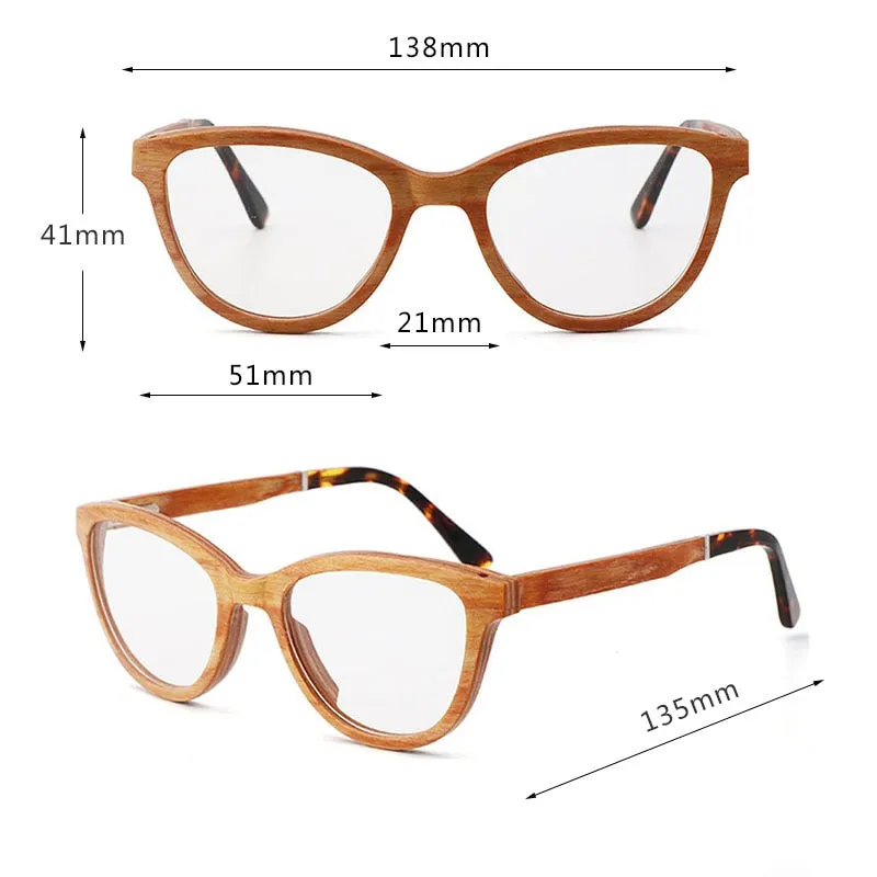 Hdcrafter Unisex Full Rim Square Cat Eye Wood Eyeglasses 56362