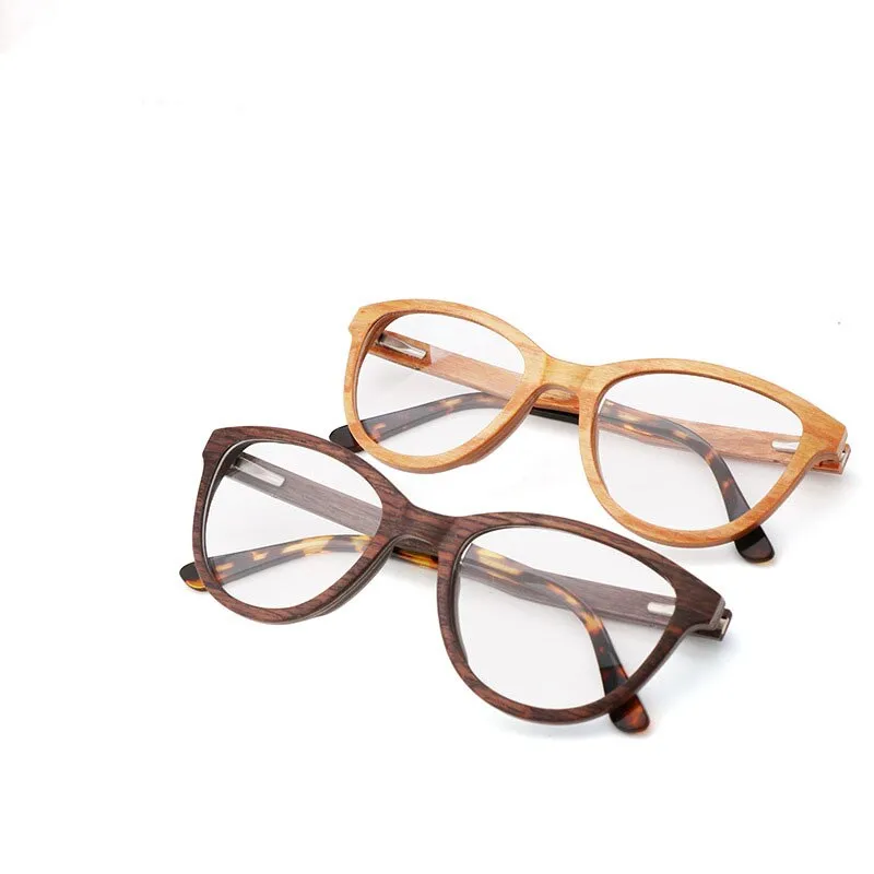 Hdcrafter Unisex Full Rim Square Cat Eye Wood Eyeglasses 56362