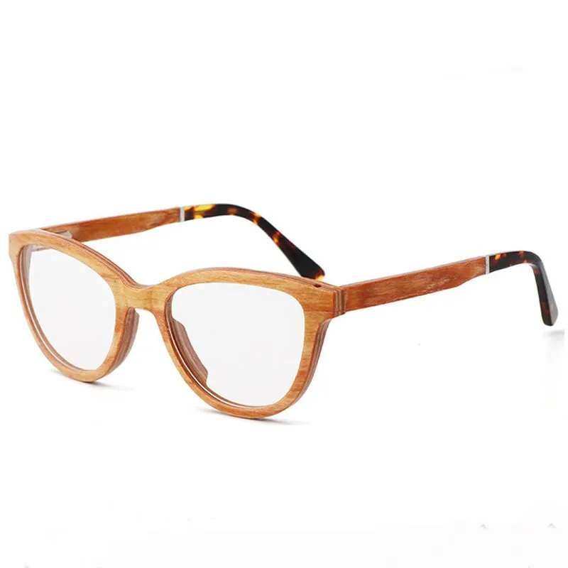 Hdcrafter Unisex Full Rim Square Cat Eye Wood Eyeglasses 56362