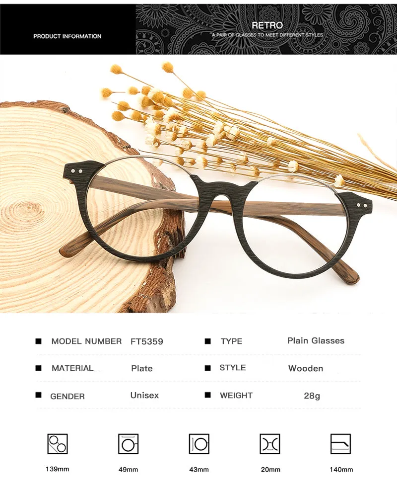 Hdcrafter Unisex Full Rim Square Wood Metal Frame Eyeglasses Ft5359