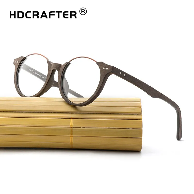 Hdcrafter Unisex Full Rim Square Wood Metal Frame Eyeglasses Ft5359