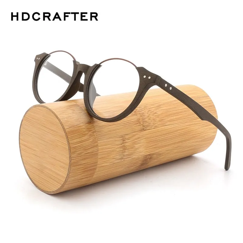 Hdcrafter Unisex Full Rim Square Wood Metal Frame Eyeglasses Ft5359