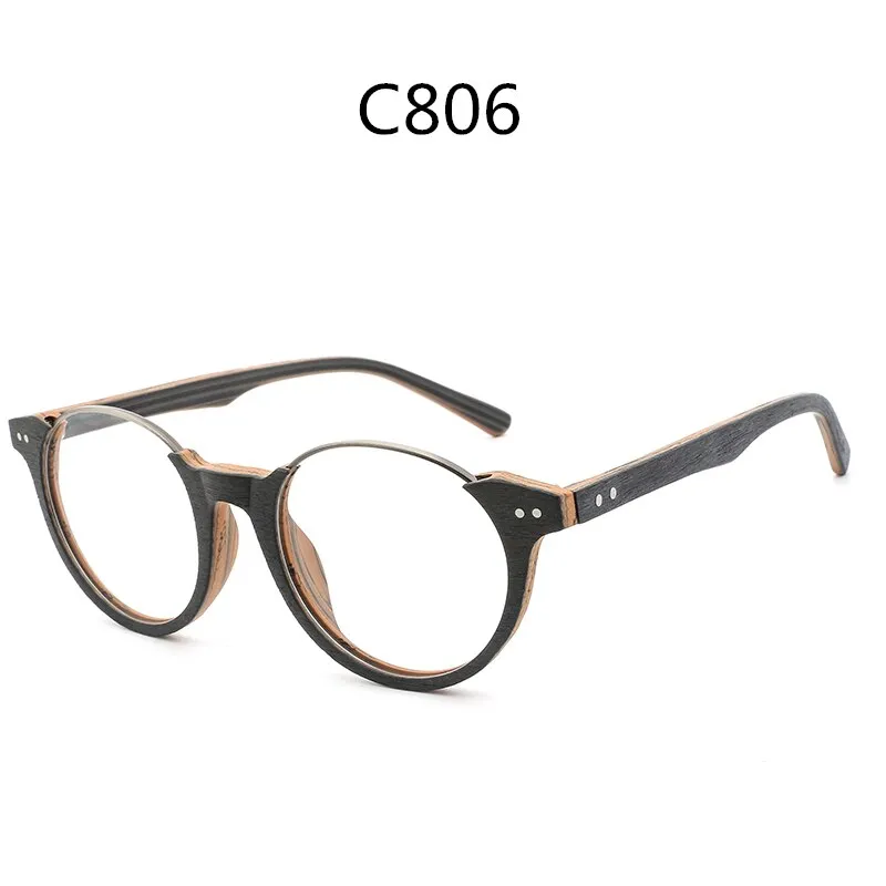 Hdcrafter Unisex Full Rim Square Wood Metal Frame Eyeglasses Ft5359