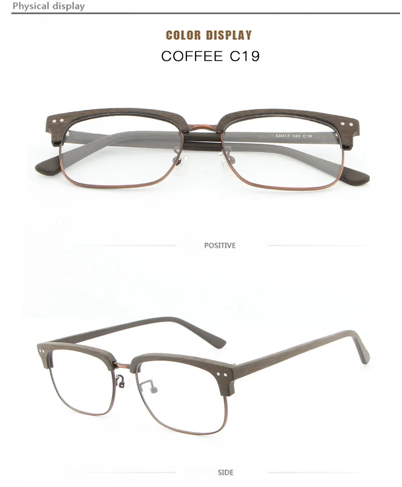 Hdcrafter Unisex Full Rim Square Wood Metal Frame Eyeglasses Lhb026