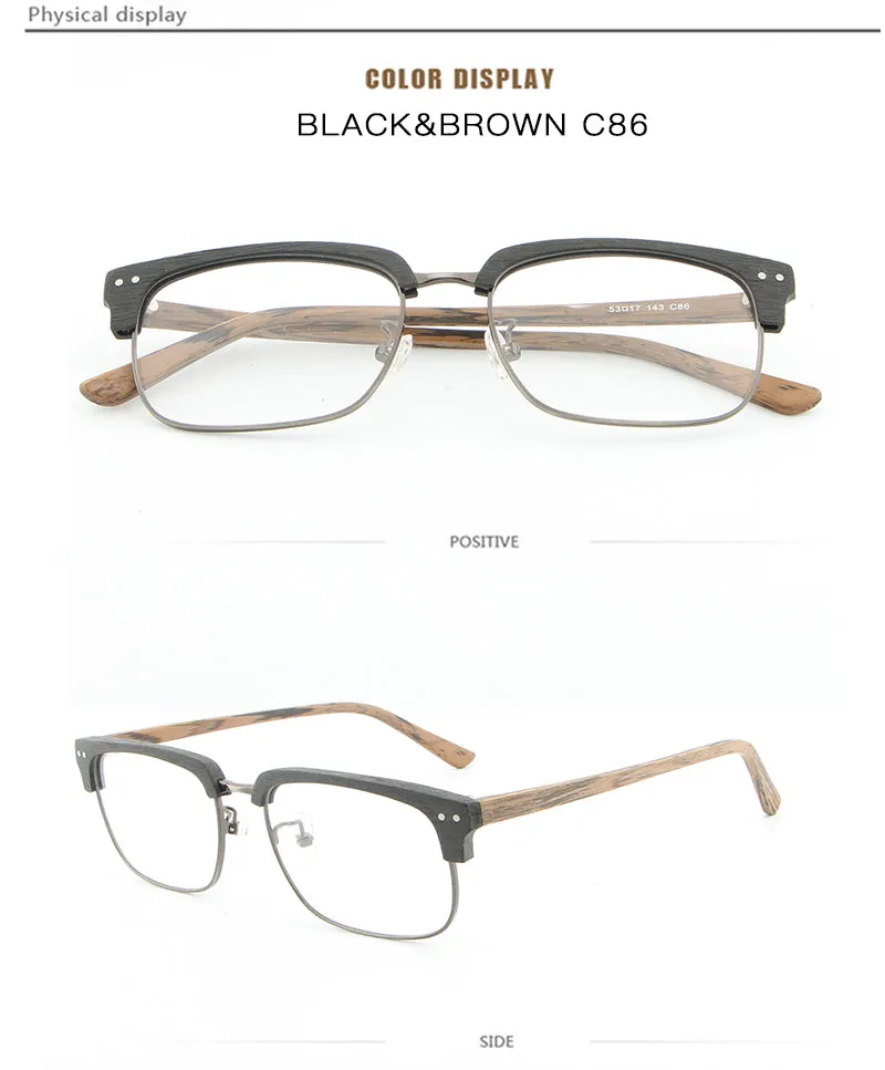 Hdcrafter Unisex Full Rim Square Wood Metal Frame Eyeglasses Lhb026