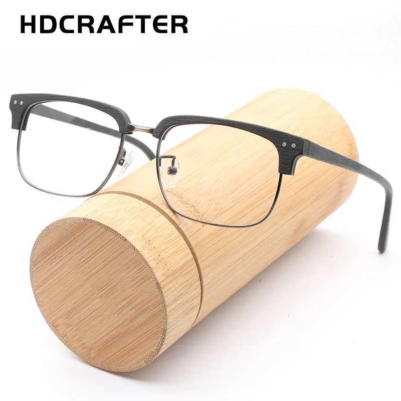 Hdcrafter Unisex Full Rim Square Wood Metal Frame Eyeglasses Lhb026