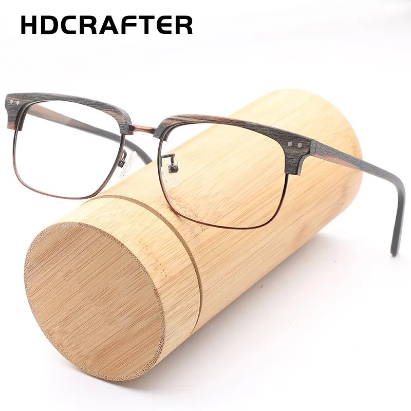 Hdcrafter Unisex Full Rim Square Wood Metal Frame Eyeglasses Lhb026