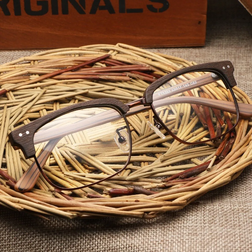 Hdcrafter Unisex Full Rim Square Wood Metal Frame Eyeglasses Lhb026