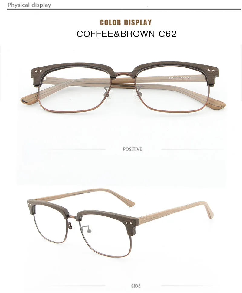 Hdcrafter Unisex Full Rim Square Wood Metal Frame Eyeglasses Lhb026