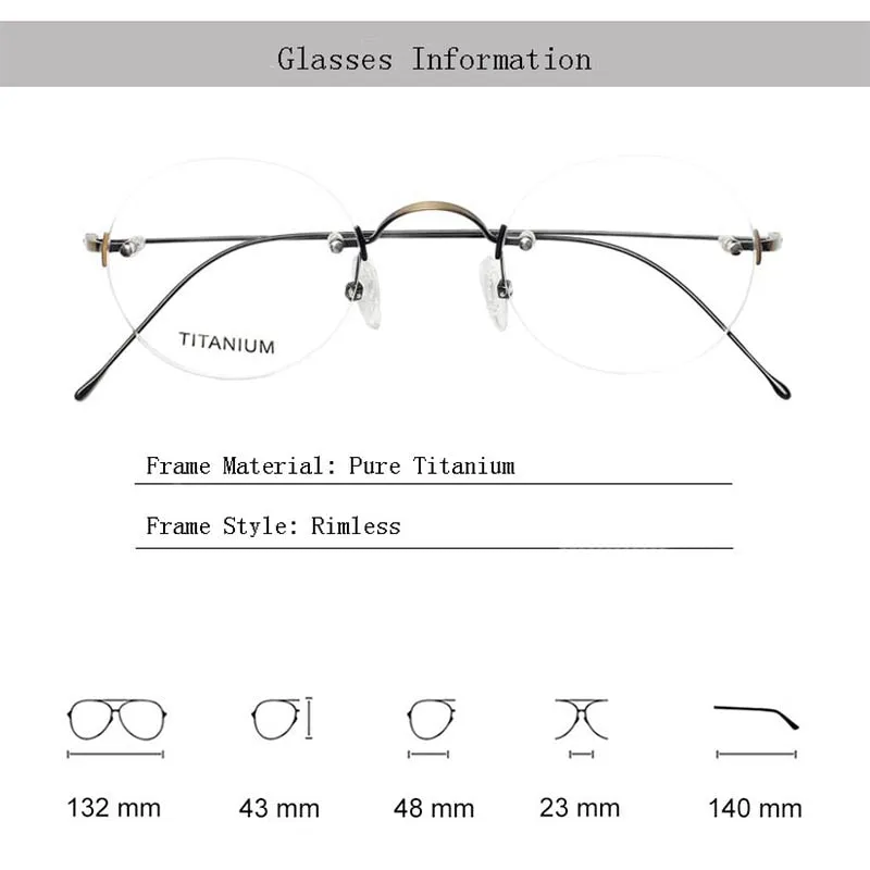 Hdcrafter Unisex Rimless Round Titanium Frame Eyeglasses 16035