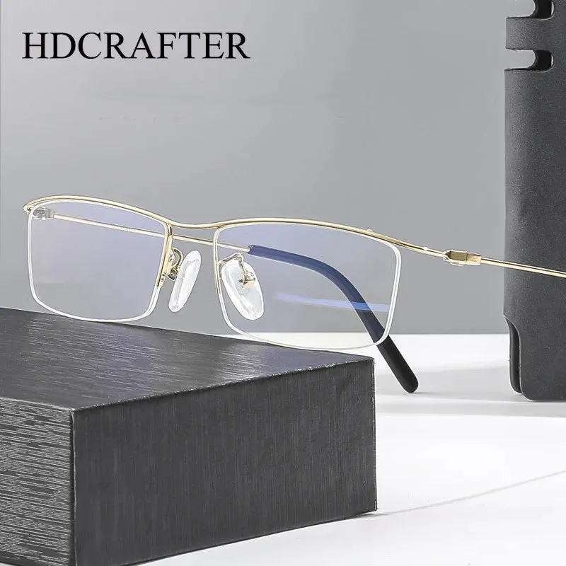 Hdcrafter Unisex Semi Rim Browline Square Titanium Eyeglasses 6688