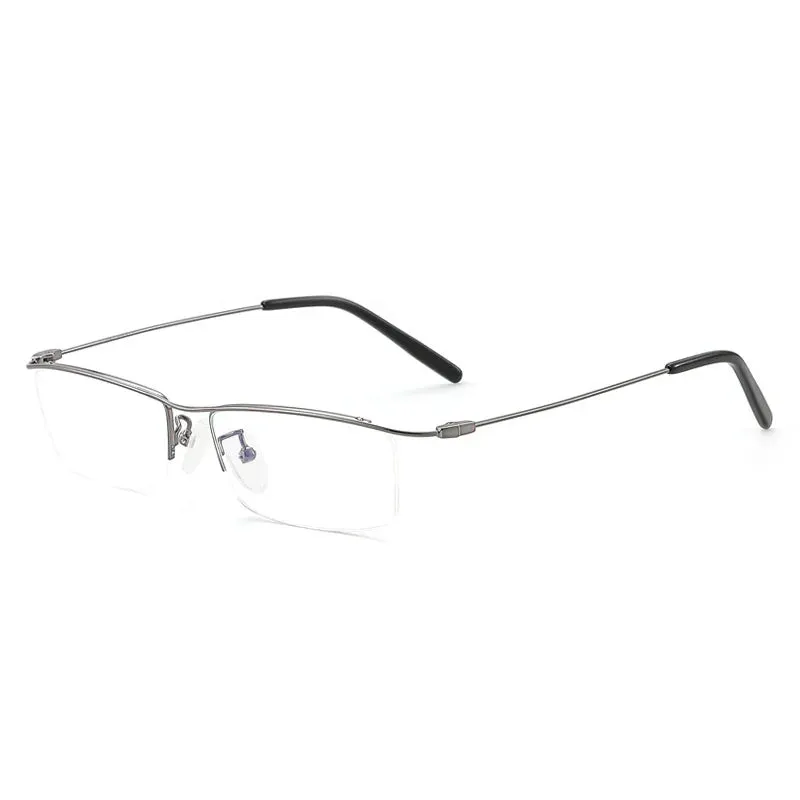 Hdcrafter Unisex Semi Rim Browline Square Titanium Eyeglasses 6688