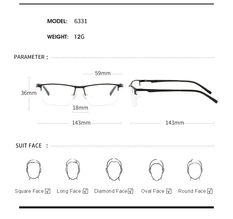 Hdcrafter Unisex Semi Rim Rectangle Square Titanium Frame Eyeglasses 6331