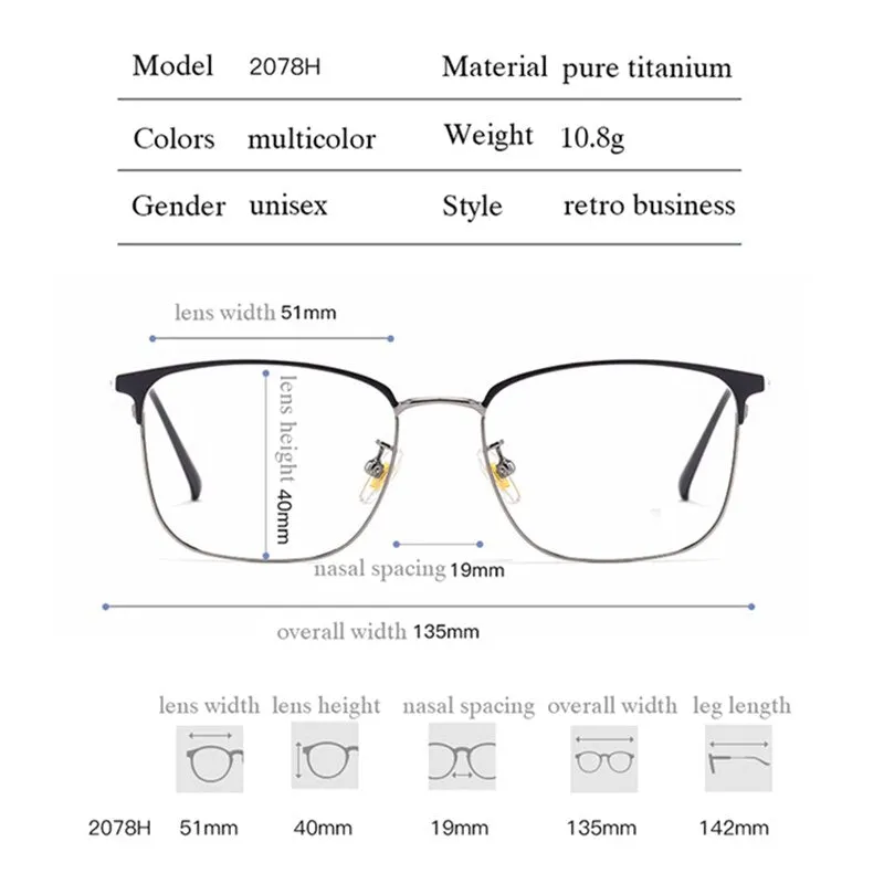 Hotochki Men's Full Rim Square Alloy Eyeglasses 2078H