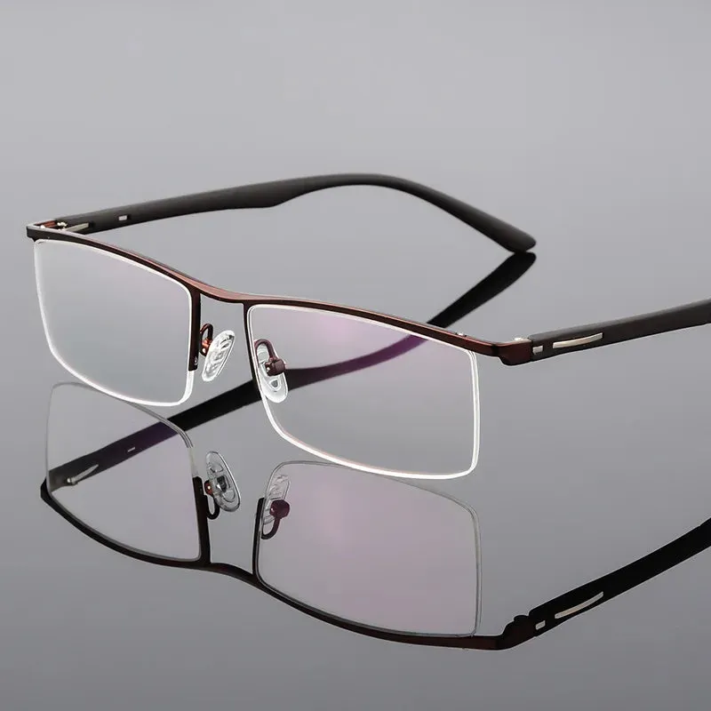 Hotochki Mens Semi Rim Browline Rectangle Alloy Eyeglasses P8831