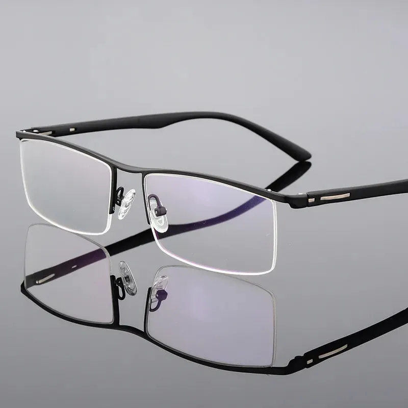 Hotochki Mens Semi Rim Browline Rectangle Alloy Eyeglasses P8831