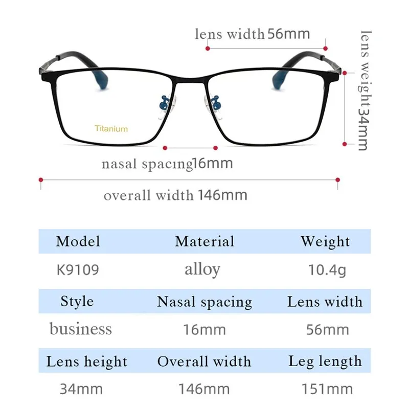 Hotochki Men's Semi Rim Square Tr 90 Titanium Frame Eyeglasses K9109