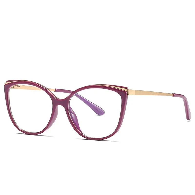 Hotochki Women's Full Rim Cat Eye Alloy Acetate Frame Eyeglasses 2052