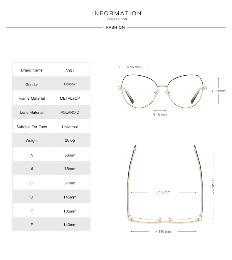 Hotochki Women's Full Rim Cat Eye Alloy Frame Eyeglasses 3001