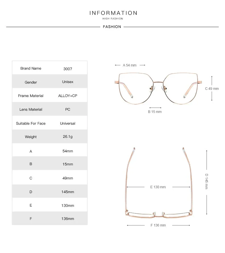 Hotochki Women's Full Rim Square Cat Eye Alloy Eyeglasses 3007