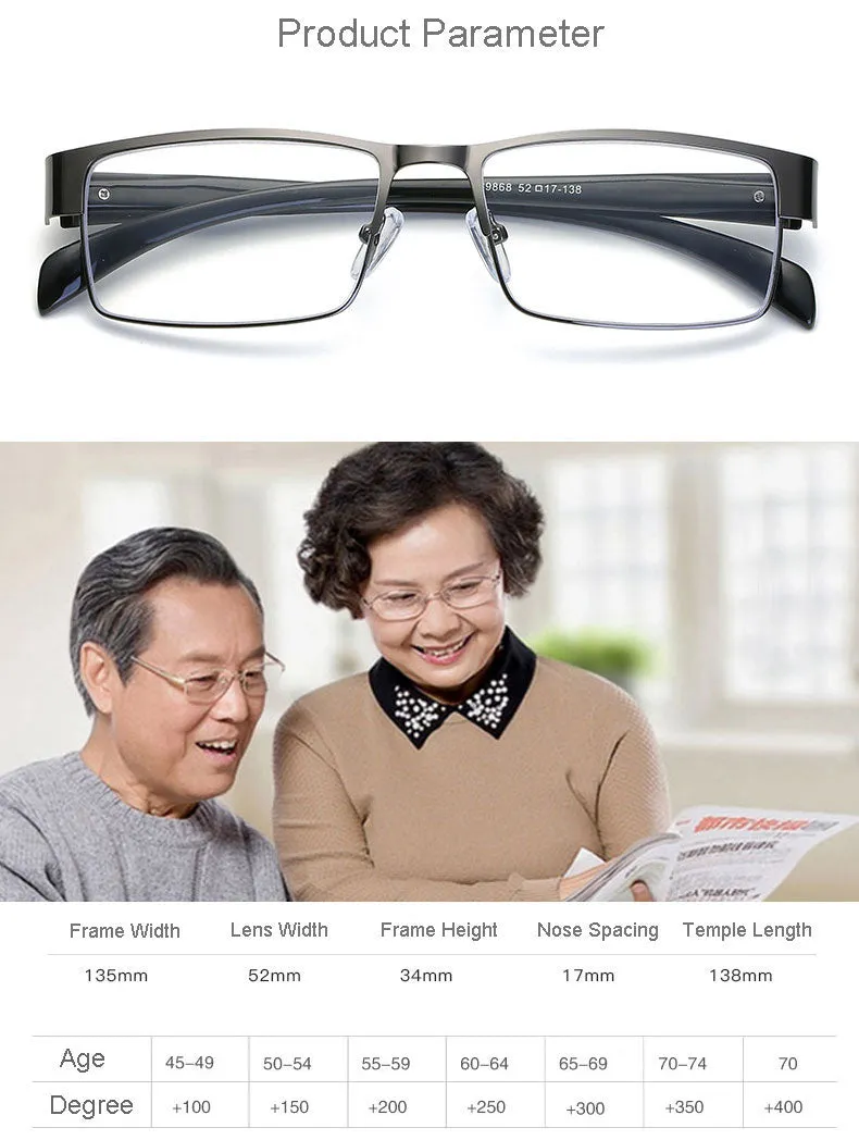 Hotony Men's Full Rim Rectangle Alloy Frame Reading Glasses R89868