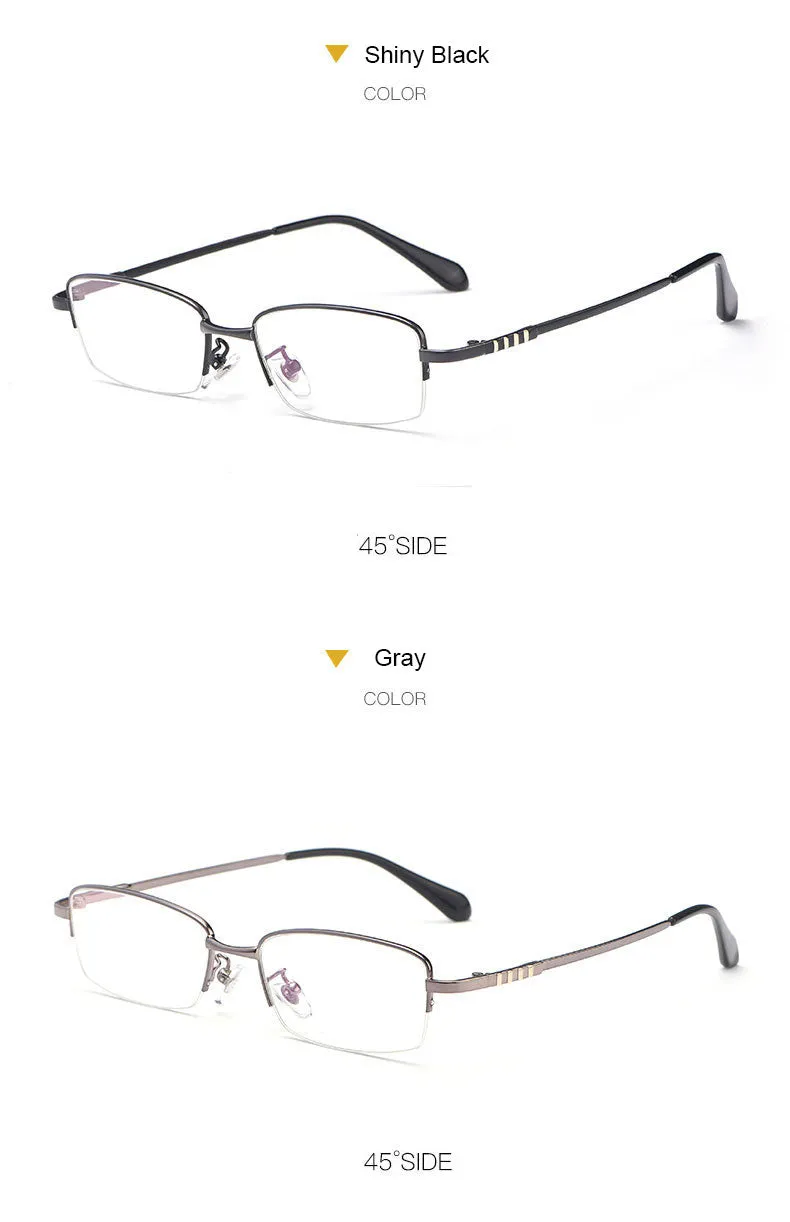 Hotony Men's Semi Rim Titanium Alloy Rectangle Frame Eyeglasses 9071