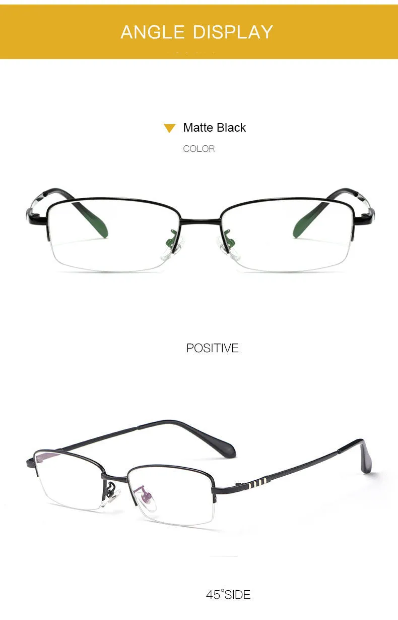 Hotony Men's Semi Rim Titanium Alloy Rectangle Frame Eyeglasses 9071