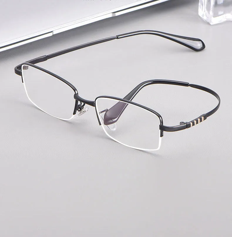 Hotony Men's Semi Rim Titanium Alloy Rectangle Frame Eyeglasses 9071